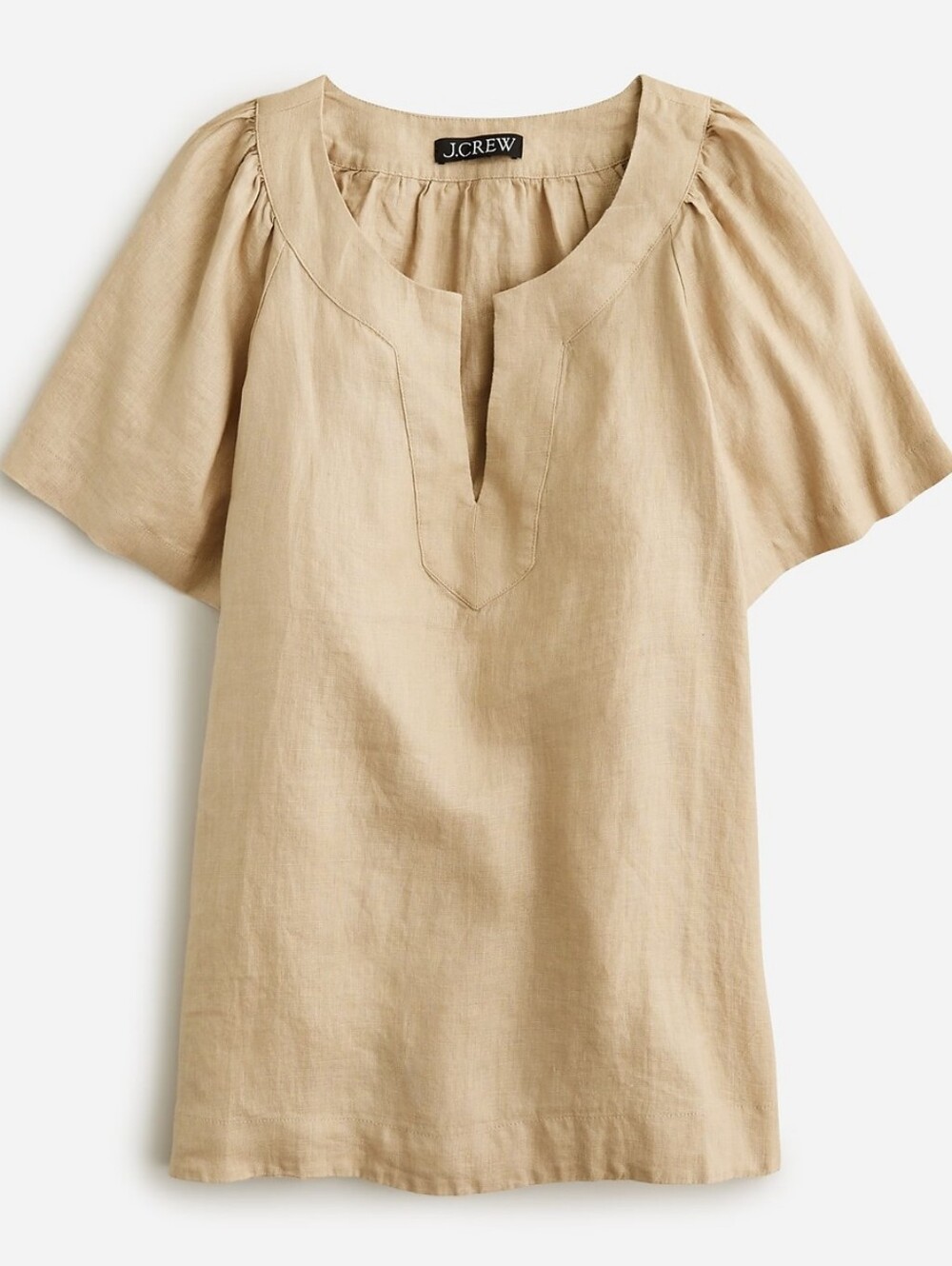 J. Crew Flutter Sleeve 100% Linen Split-Neck Tunic